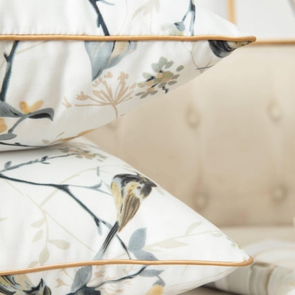 Square Decorative Throw Pillow Covers, Botanical Grey Birds Printed Soft Touch Cushion Covers, 18 x 18 Inches Throw Pillowcase for Sofa Bed, Set of 2